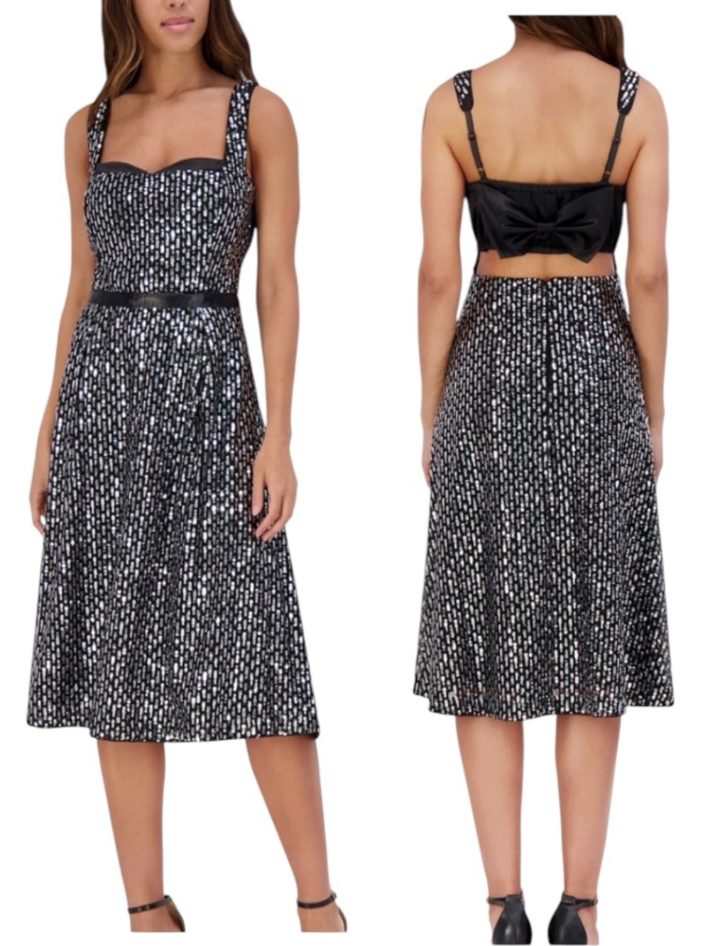 KENSIE Women's Sequin Mesh Matte Satin Midi Dress Size 4 Small NWT $148